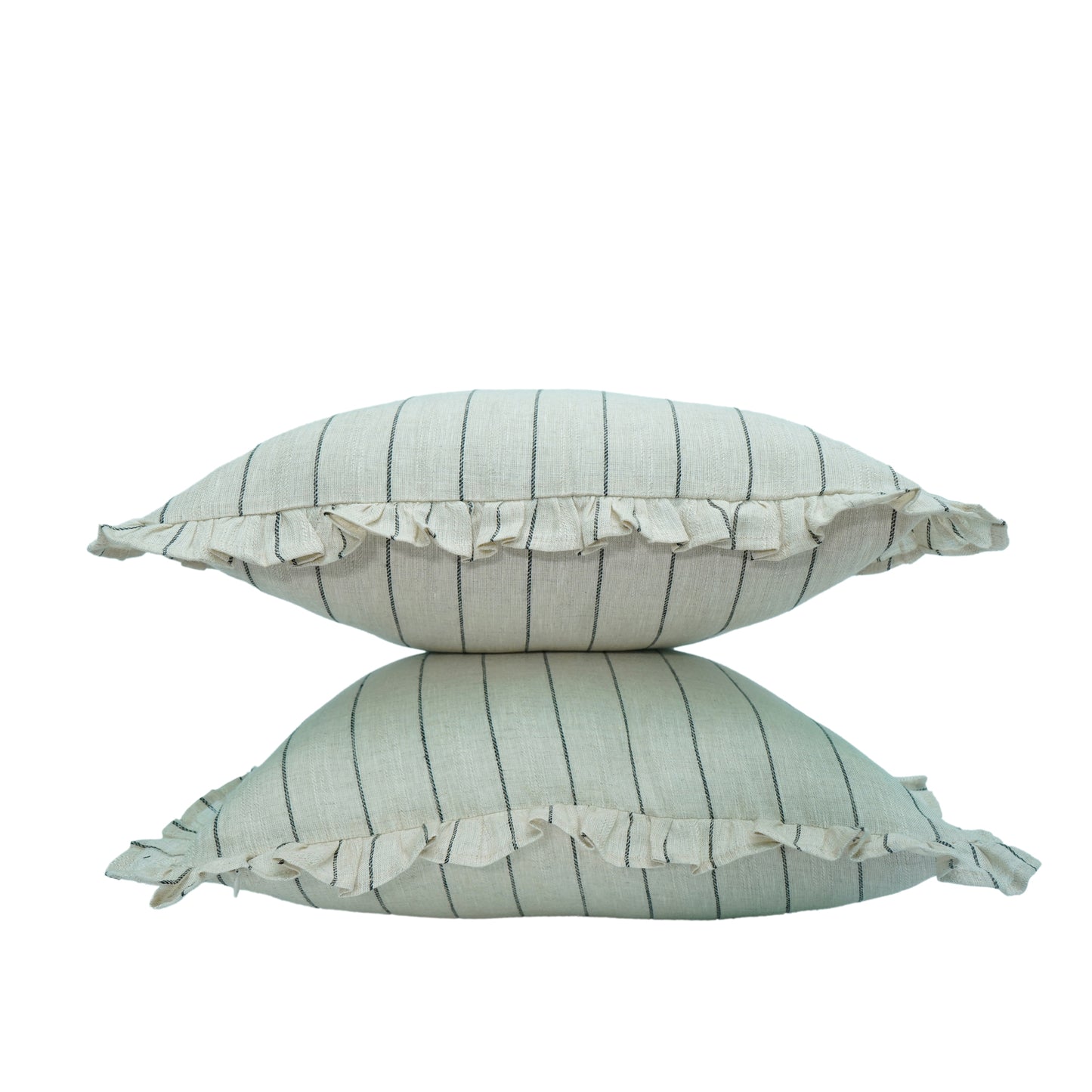 Black Striped Linen Cushion Cover with Ruffle Trim – 45cm