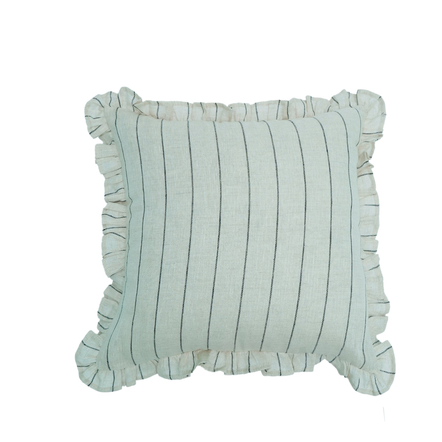 Black Striped Linen Cushion Cover with Ruffle Trim – 45cm