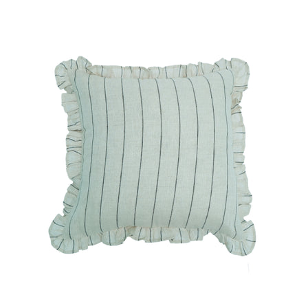 Black Striped Linen Cushion Cover with Ruffle Trim – 45cm