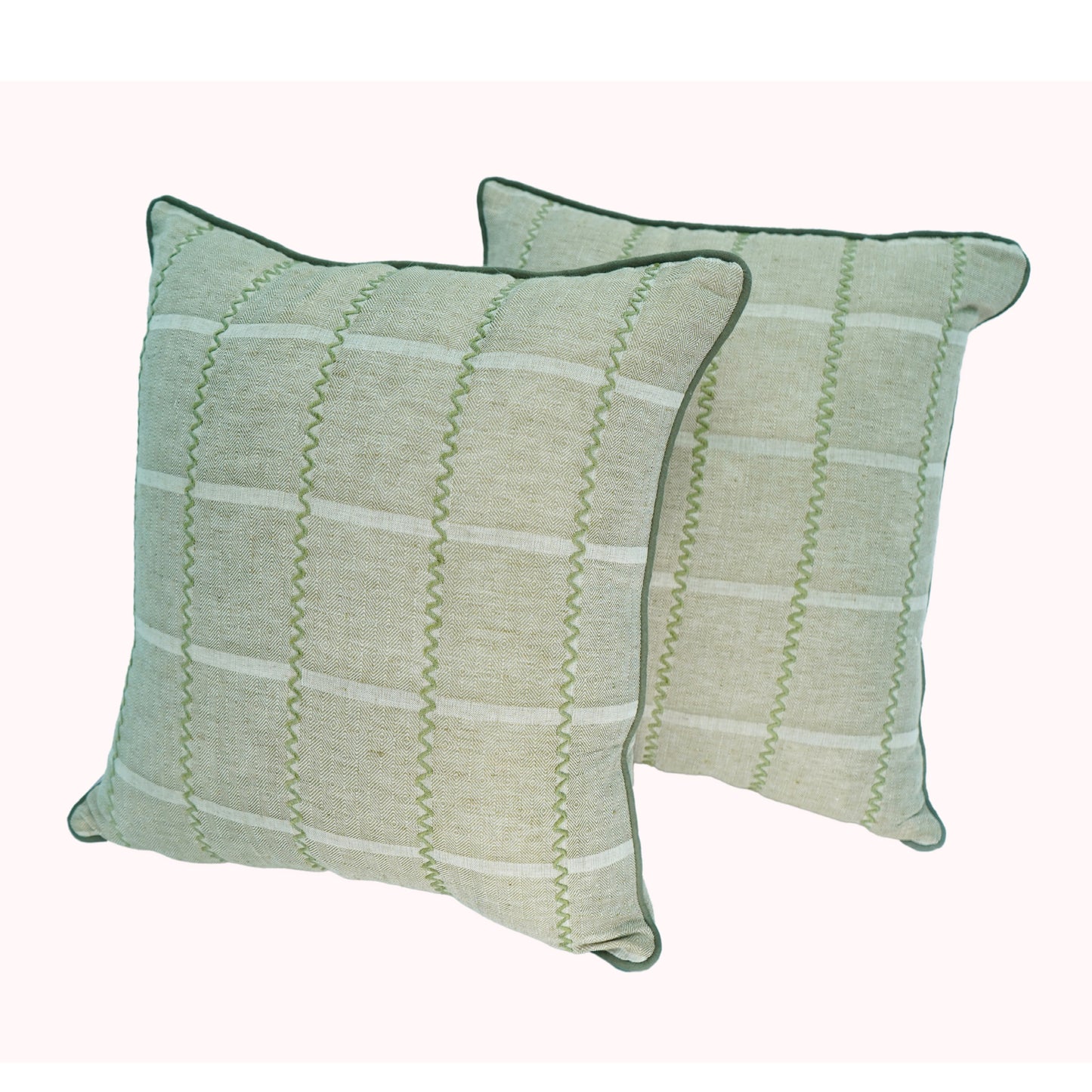 Beige Woven Linen Cushion Cover with Embroidered Detail – 45cm