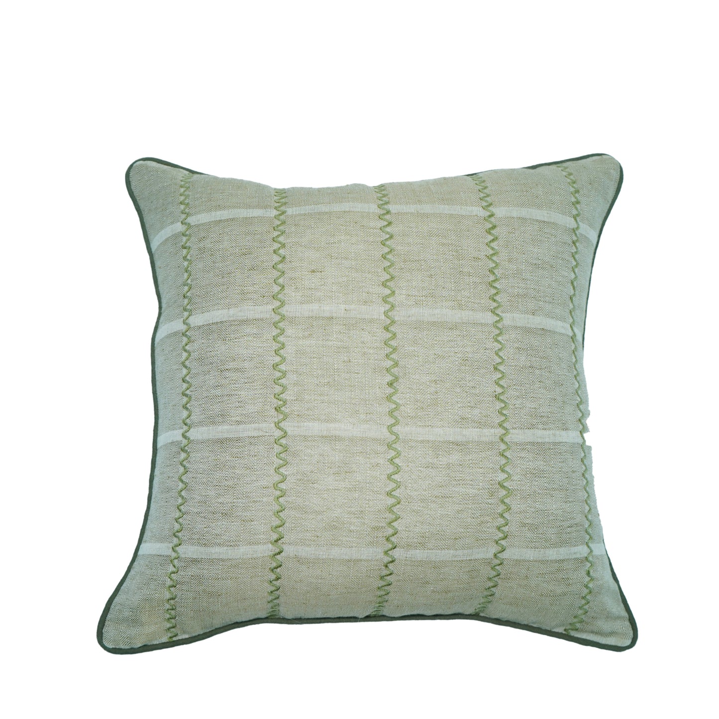 Beige Woven Linen Cushion Cover with Embroidered Detail – 45cm