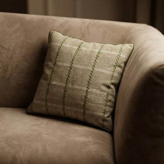 Beige Woven Linen Cushion Cover with Embroidered Detail – 45cm