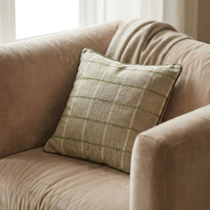 Beige Woven Linen Cushion Cover with Embroidered Detail – 45cm