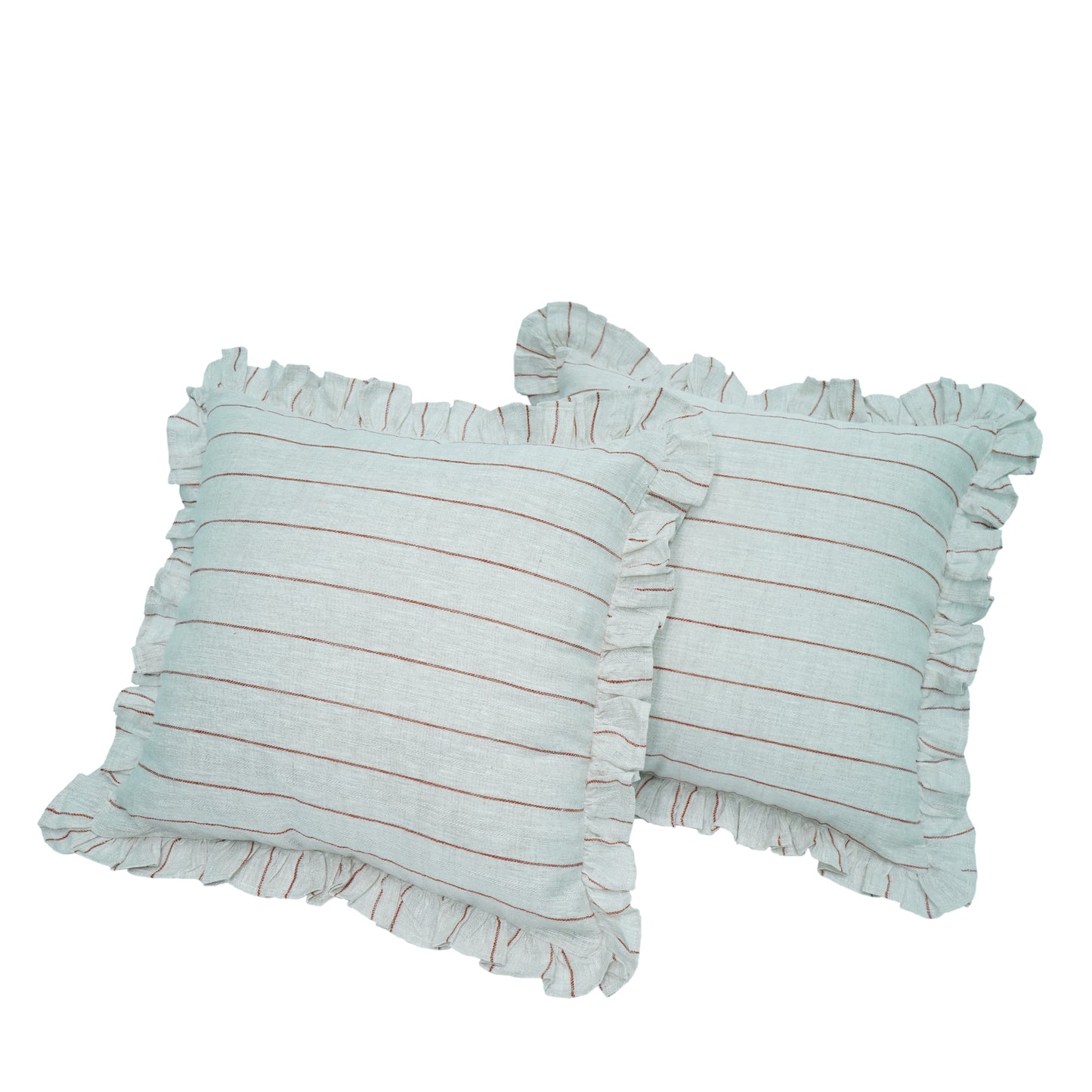 Red Striped Linen Cushion Cover with Ruffle Trim – 45cm