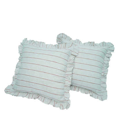 Red Striped Linen Cushion Cover with Ruffle Trim – 45cm