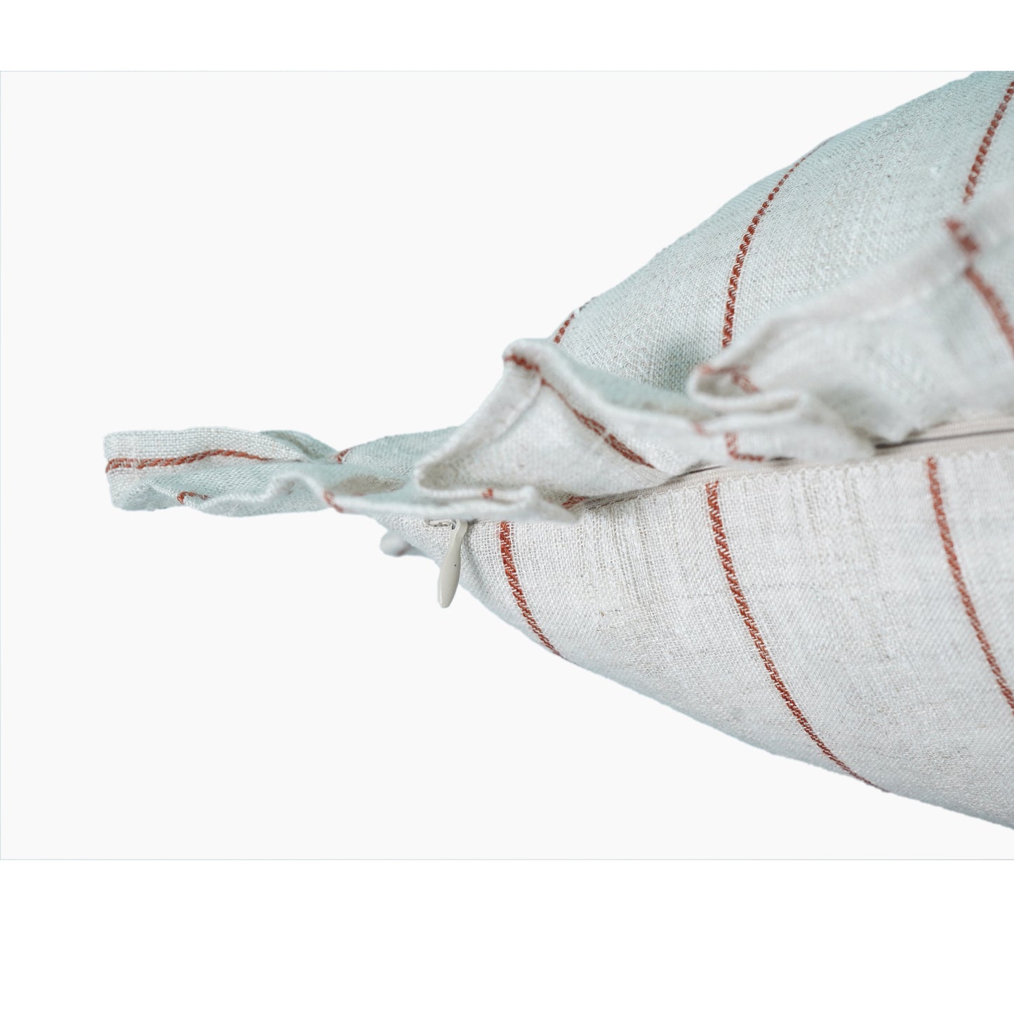 Red Striped Linen Cushion Cover with Ruffle Trim – 45cm