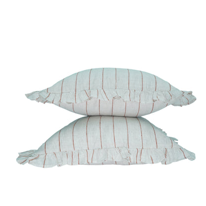 Red Striped Linen Cushion Cover with Ruffle Trim – 45cm