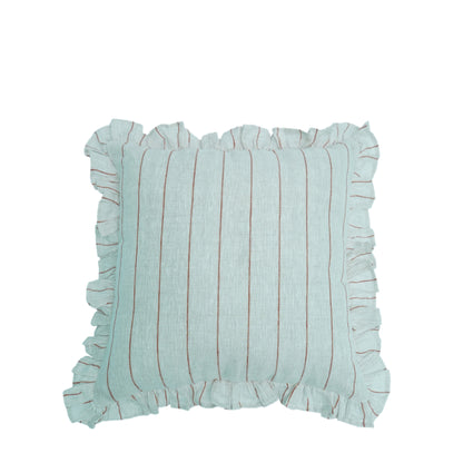 Red Striped Linen Cushion Cover with Ruffle Trim – 45cm