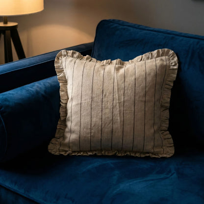 Red Striped Linen Cushion Cover with Ruffle Trim – 45cm