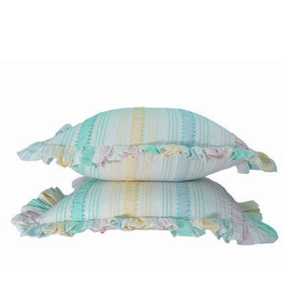 Rainbow Seersucker Cotton Cushion Cover with Ruffle Trim - 45cm