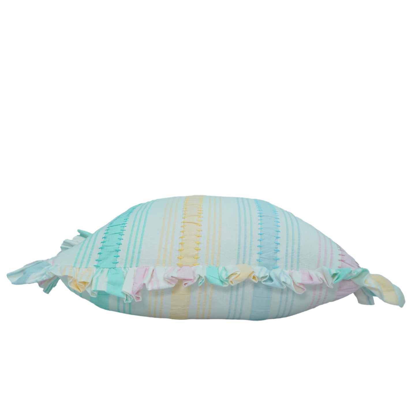 Rainbow Seersucker Cotton Cushion Cover with Ruffle Trim - 45cm