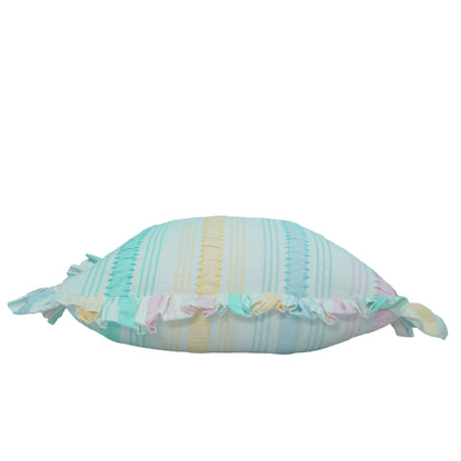 Rainbow Seersucker Cotton Cushion Cover with Ruffle Trim - 45cm