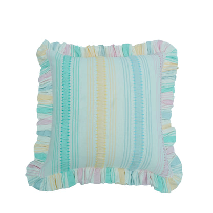 Rainbow Seersucker Cotton Cushion Cover with Ruffle Trim - 45cm