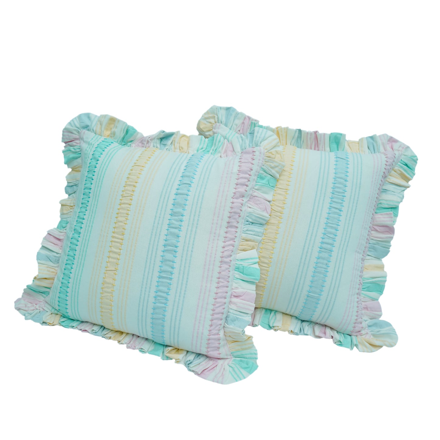 Rainbow Seersucker Cotton Cushion Cover with Ruffle Trim - 45cm