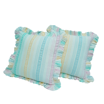 Rainbow Seersucker Cotton Cushion Cover with Ruffle Trim - 45cm