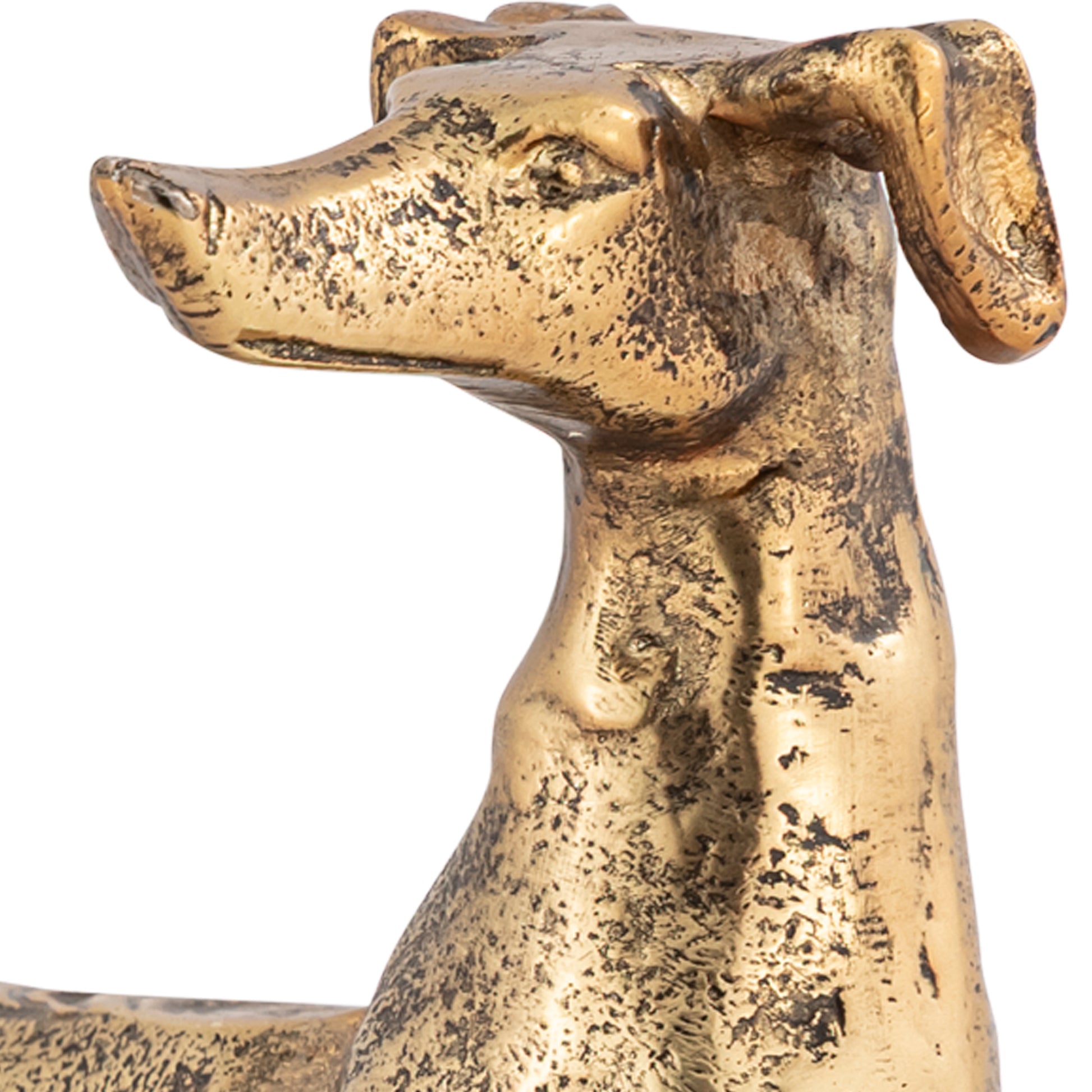 Brass statue of a dog on a white background