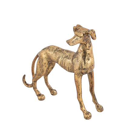 Brass statue of a dog on a white background