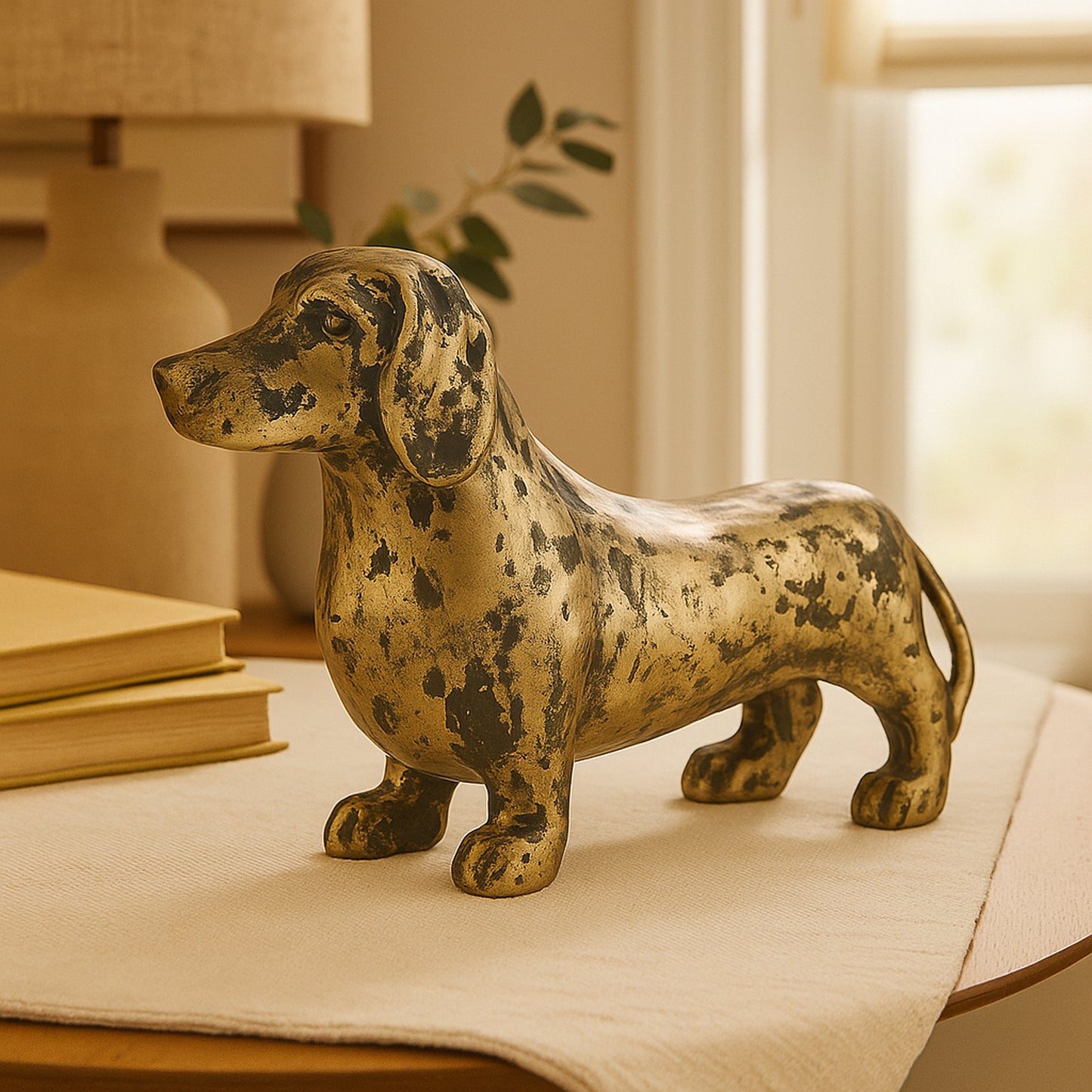 Leila Dachshund Dog Statuette Antique Antique Gold