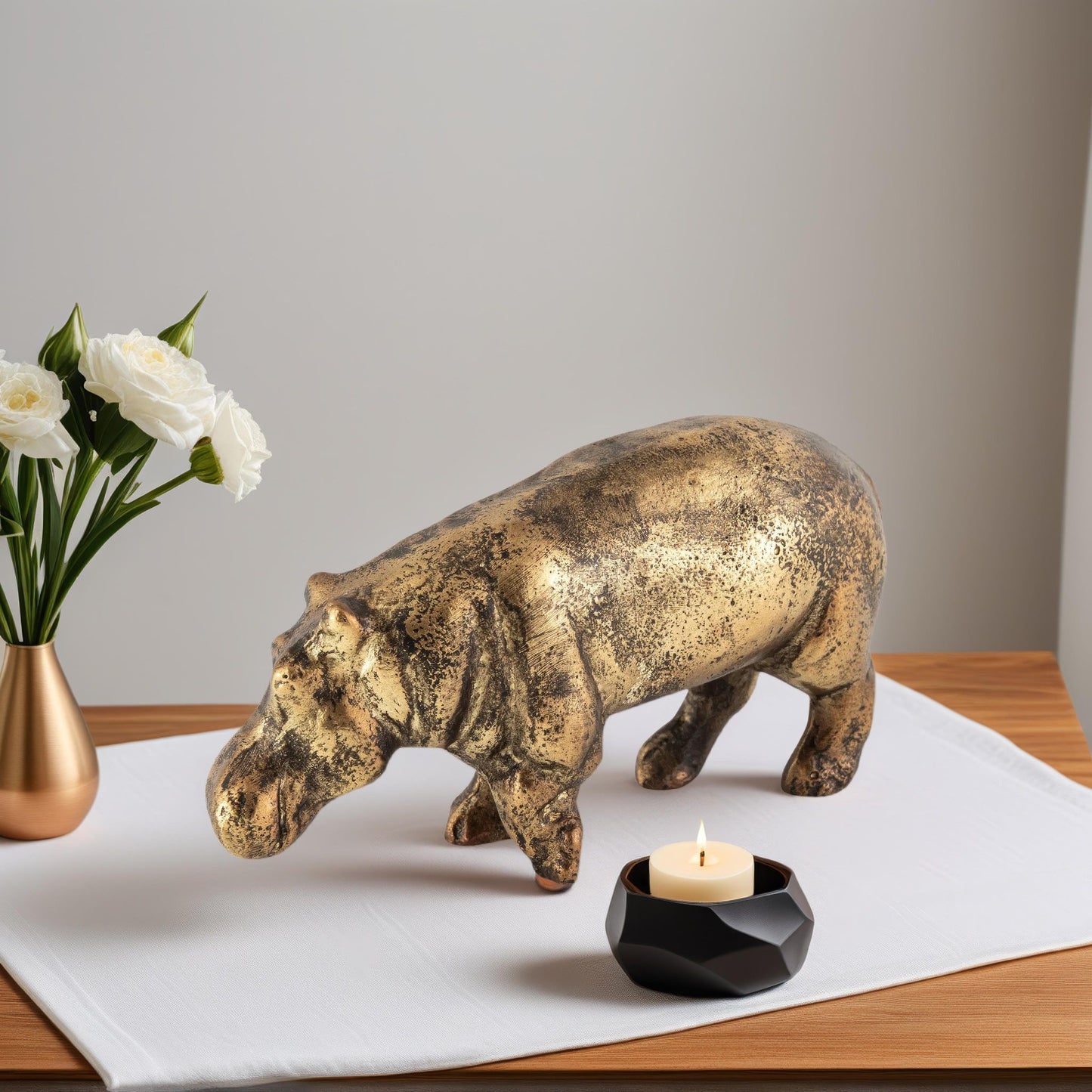 Bubbles Hippo Object Antique Brass Finish