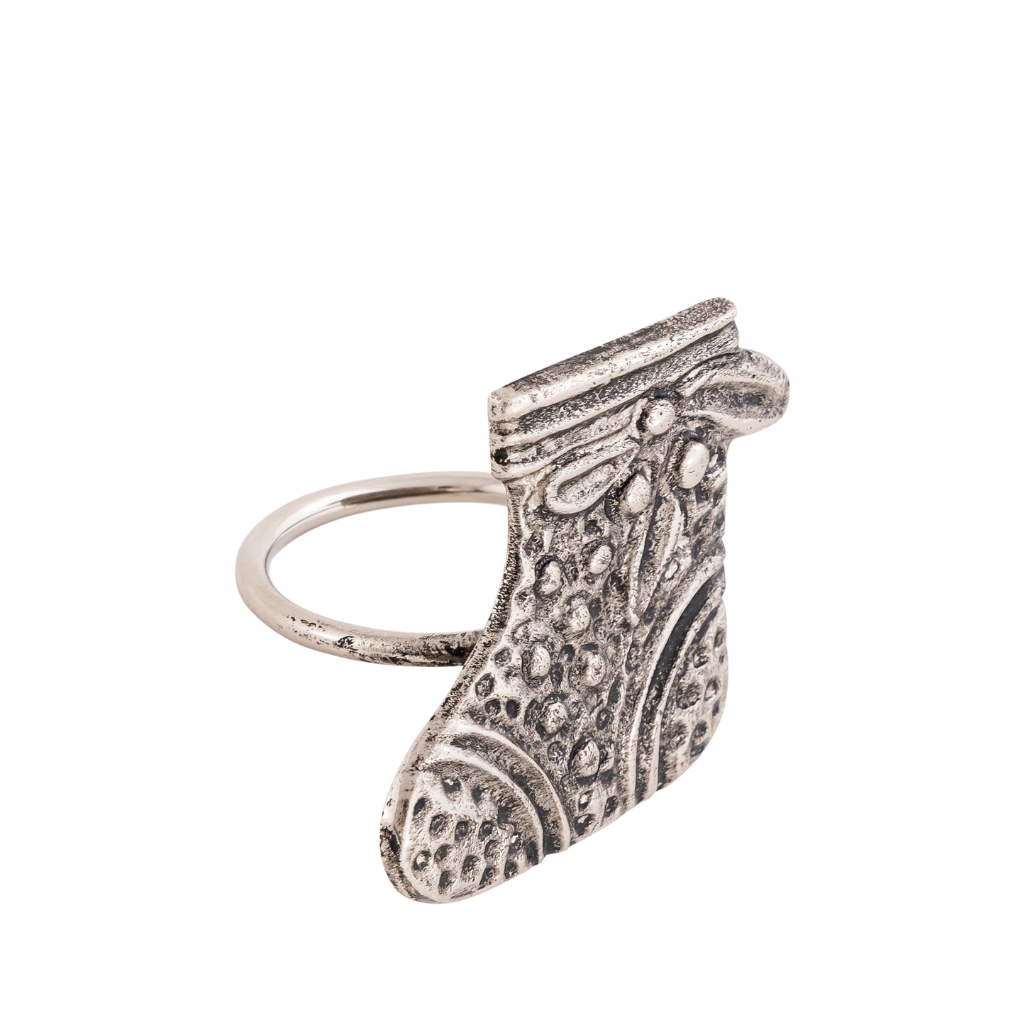 Christmas Stocking Metal Napkin Ring Antique Silver (Set of 4)