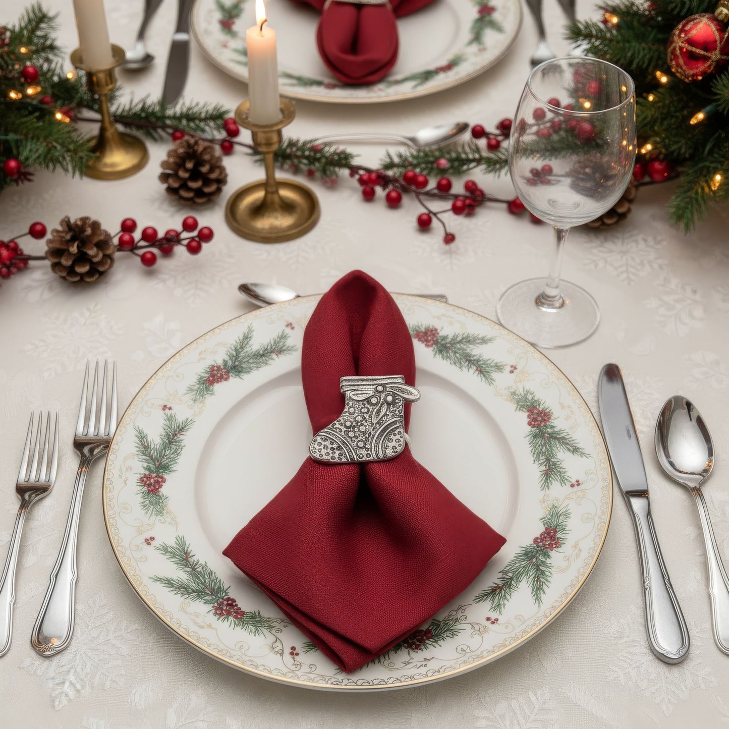 Christmas Stocking Metal Napkin Ring Antique Silver (Set of 4)