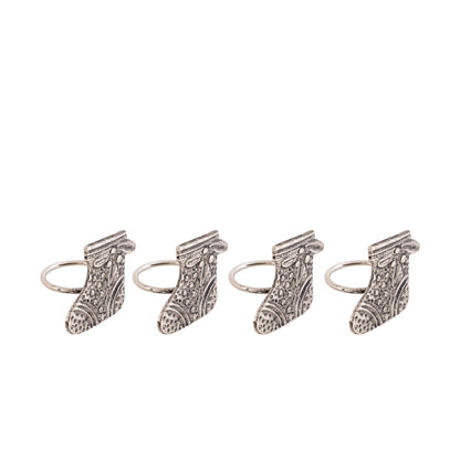Christmas Stocking Metal Napkin Ring Antique Silver (Set of 4)
