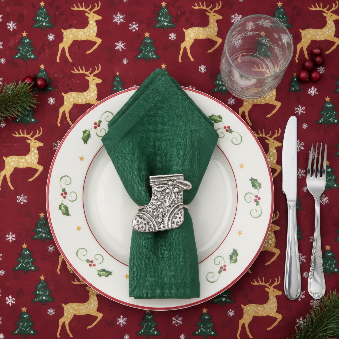 Christmas Stocking Metal Napkin Ring Antique Silver (Set of 4)
