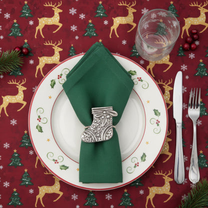 Christmas Stocking Metal Napkin Ring Antique Silver (Set of 4)