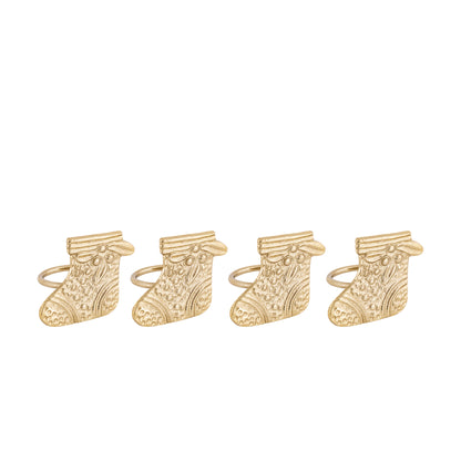 Christmas Stocking Metal Napkin Ring Gold (Set of 4)