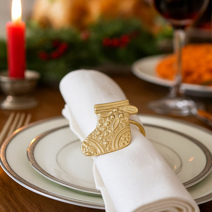Christmas Stocking Metal Napkin Ring Gold (Set of 4)