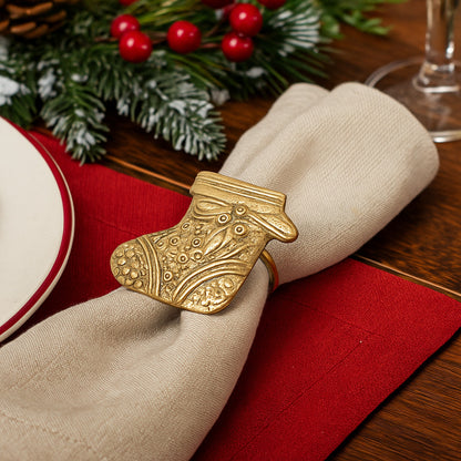 Christmas Stocking Metal Napkin Ring Gold (Set of 4)