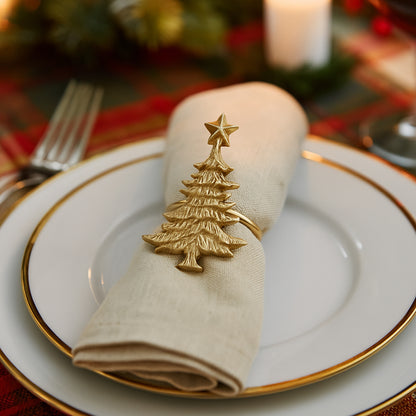 Napkin with a gold Christmas tree design
