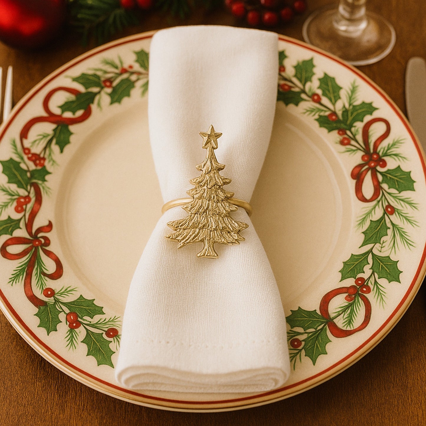 Christmas Tree Metal Napkin Ring Gold (Set of 4)
