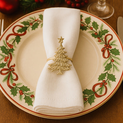 Christmas Tree Metal Napkin Ring Gold (Set of 4)