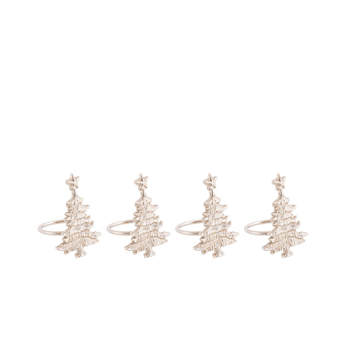 Christmas Tree Metal Napkin Ring Silver (Set of 4)