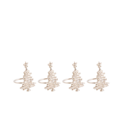 Christmas Tree Metal Napkin Ring Silver (Set of 4)