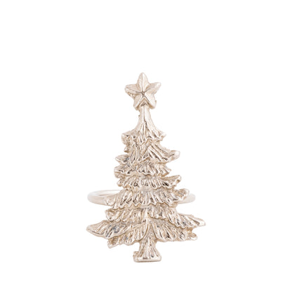 Christmas Tree Metal Napkin Ring Silver (Set of 4)