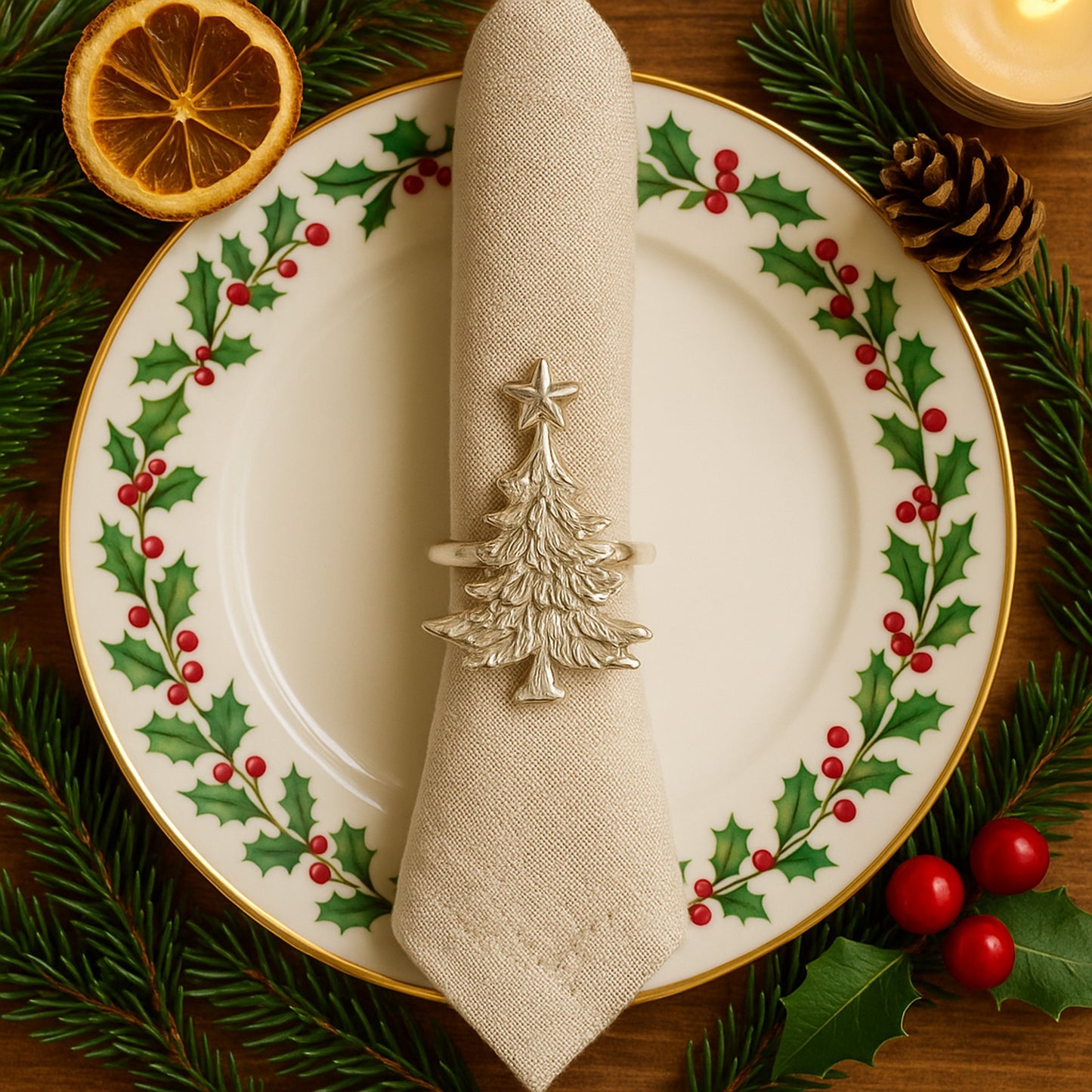 Christmas Tree Metal Napkin Ring Silver (Set of 4)