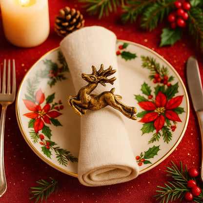 Comet Reindeer Metal Napkin Ring Antique Brass (Set of 4)