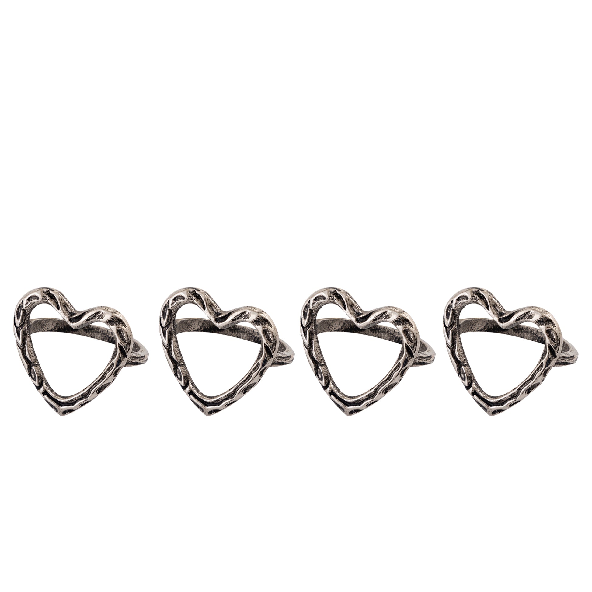Heart Metal Napkin Ring Antique Silver Set of 4
