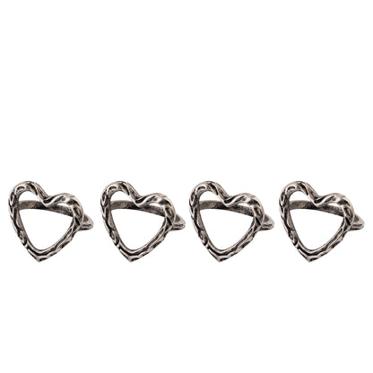 Heart Metal Napkin Ring Antique Silver Set of 4