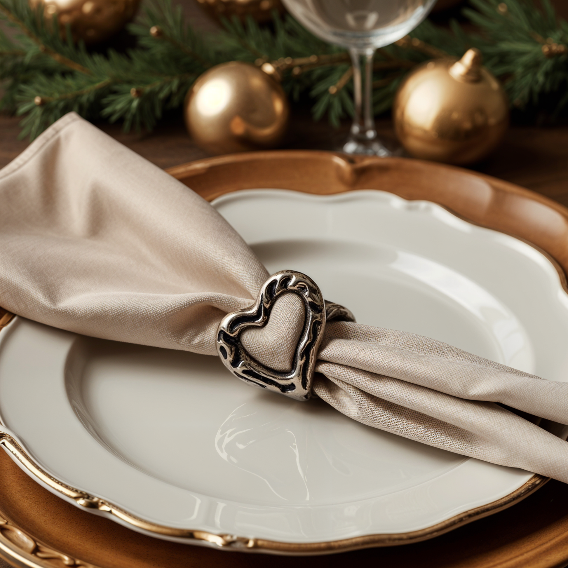 Heart Metal Napkin Ring Antique Silver Set of 4