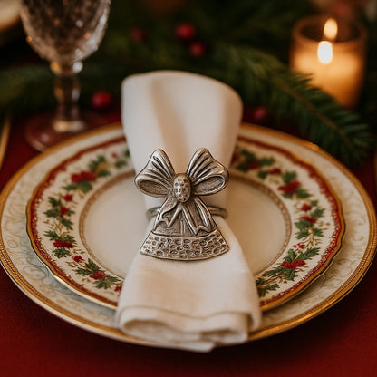 Jingle Bell Metal Napkin Ring Antique Silver (Set of 4)