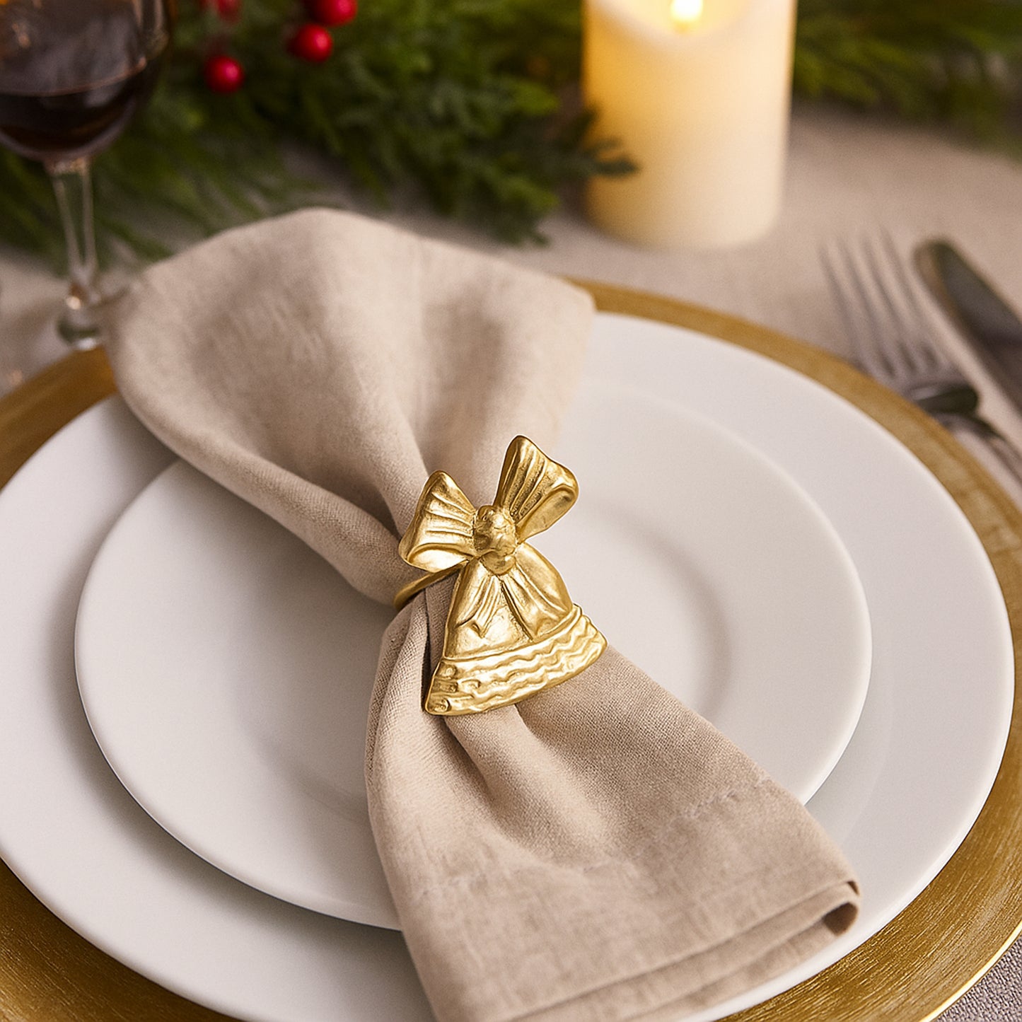 Jingle Bell Metal Napkin Ring Gold (Set of 4)