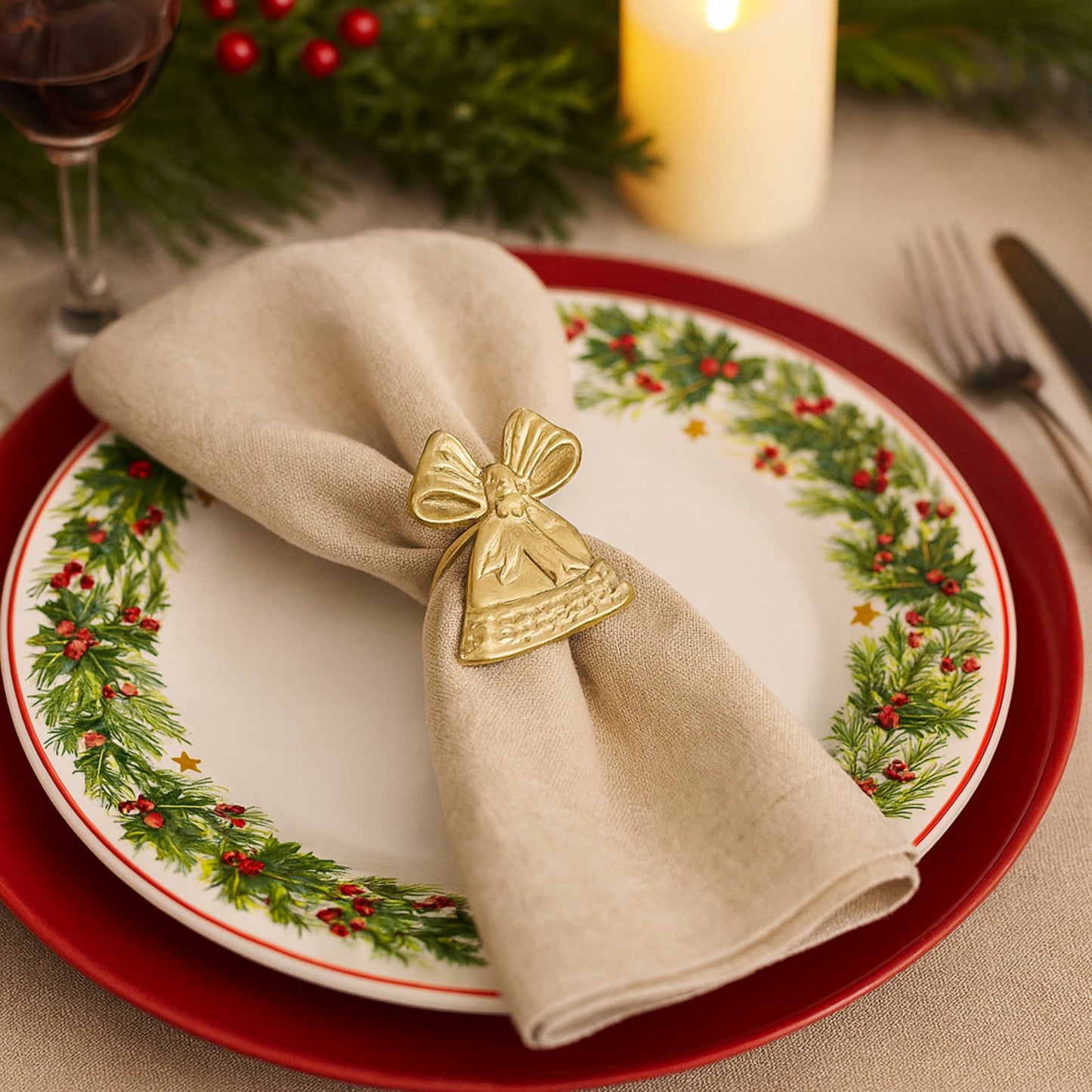 Jingle Bell Metal Napkin Ring Gold (Set of 4)