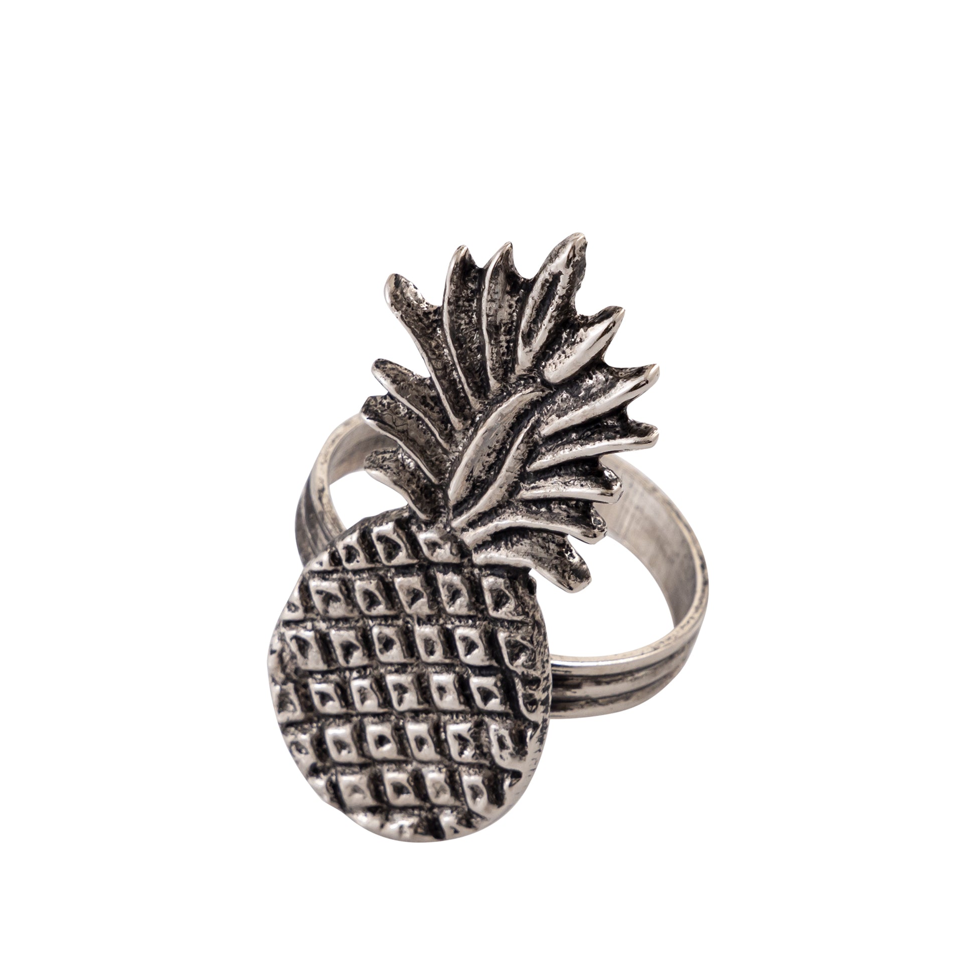 Pineapple Metal Napkin Ring Antique Silver Set of 4