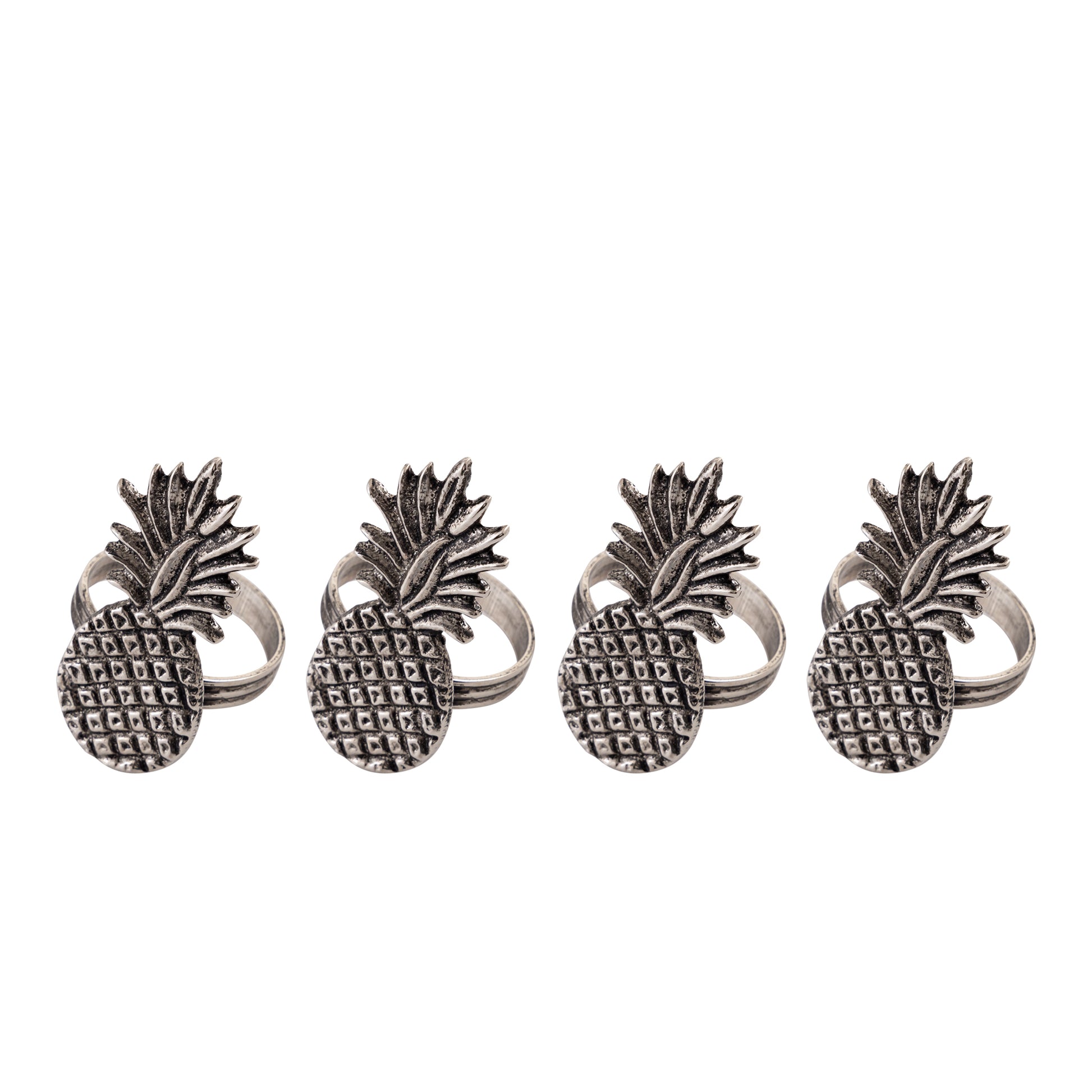 Pineapple Metal Napkin Ring Antique Silver Set of 4