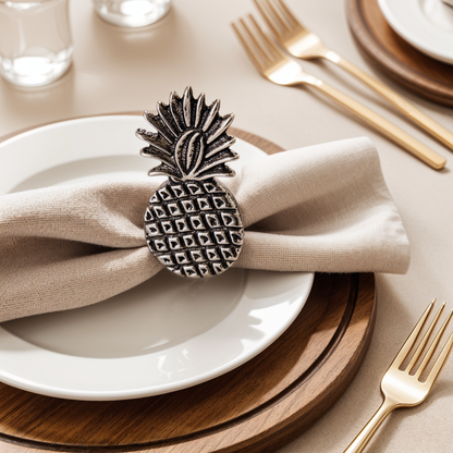 Pineapple Metal Napkin Ring Antique Silver Set of 4