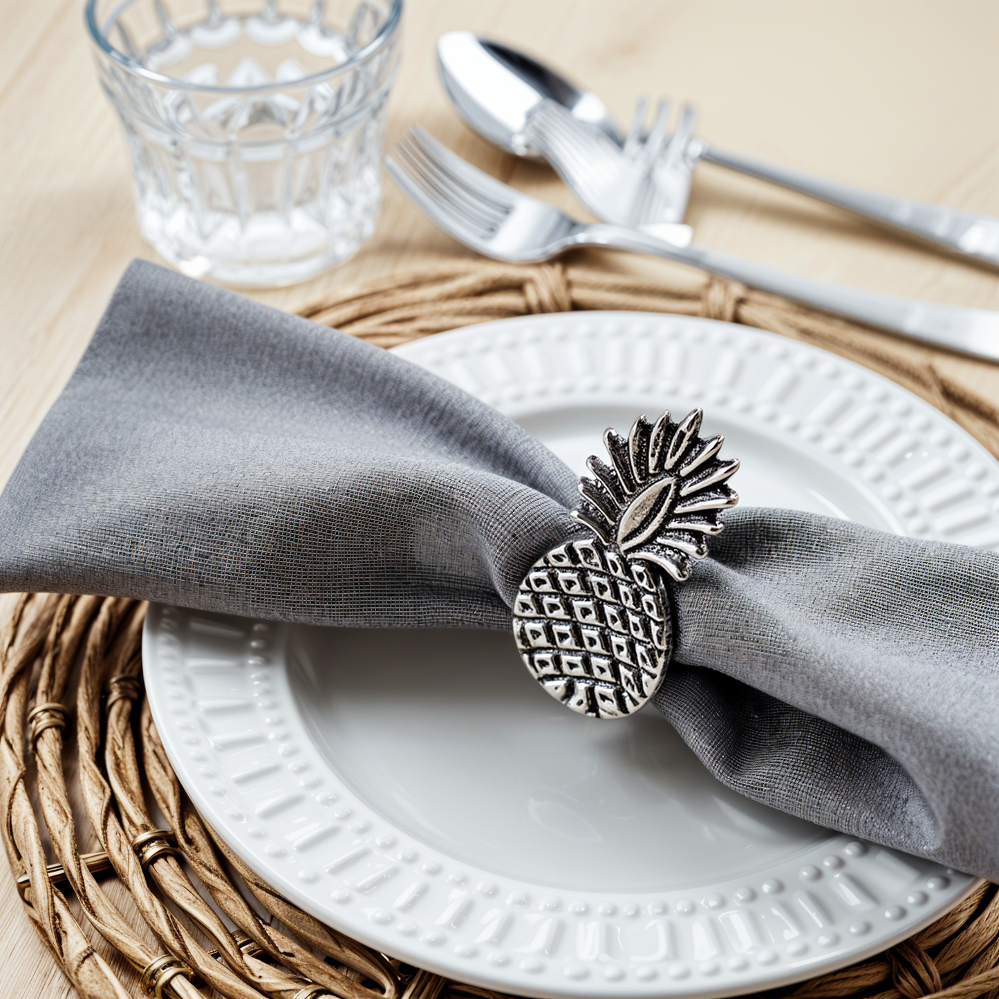 Pineapple Metal Napkin Ring Antique Silver Set of 4