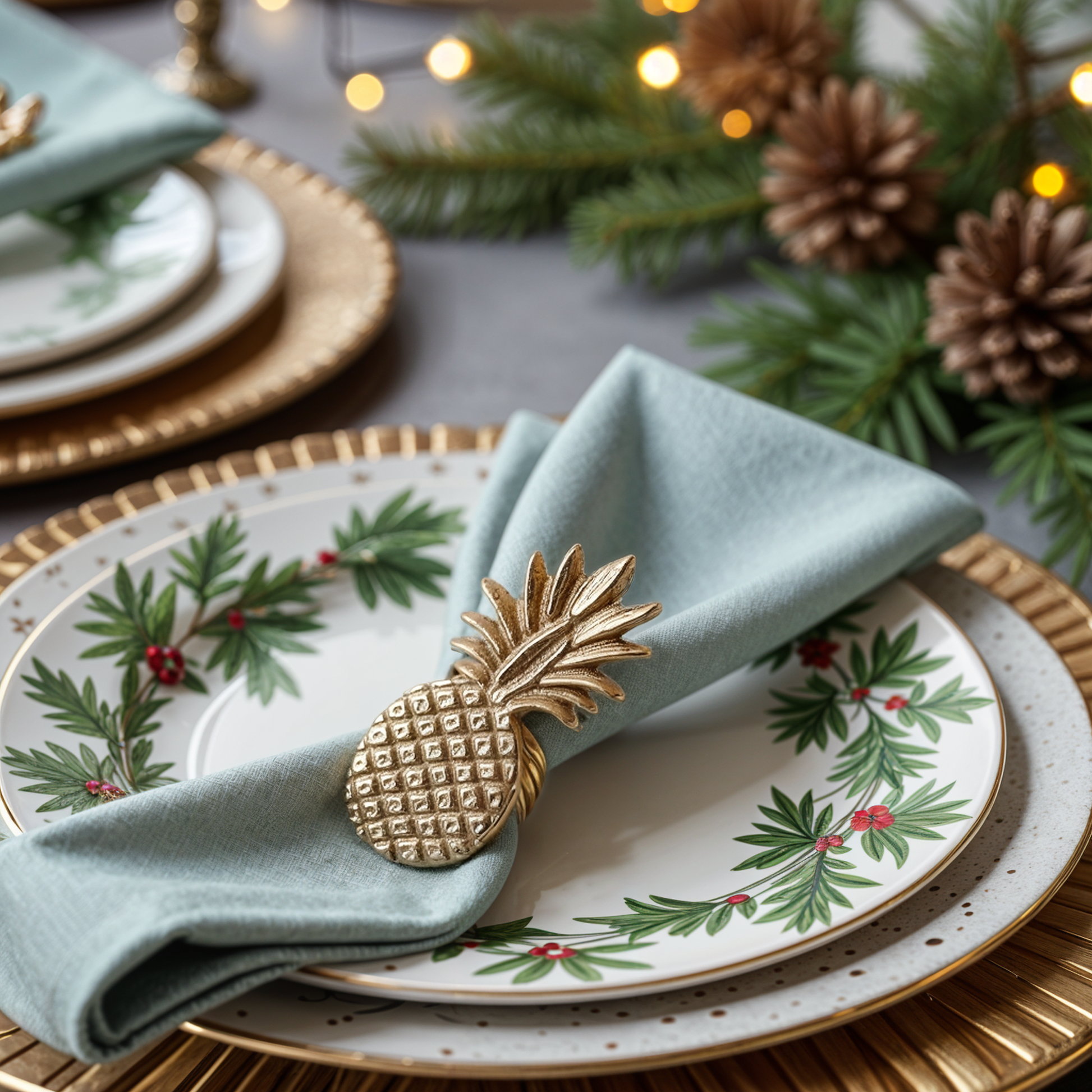 Pineapple Metal Napkin Ring Gold Set of 4